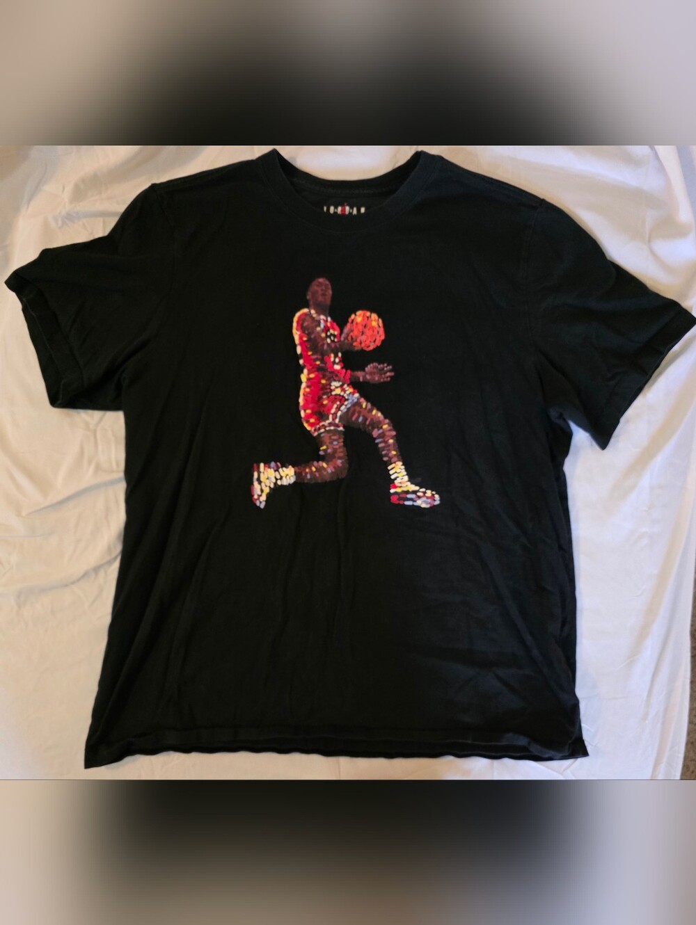 Jordan Black Tee with Multicolor Basketball Player Detail